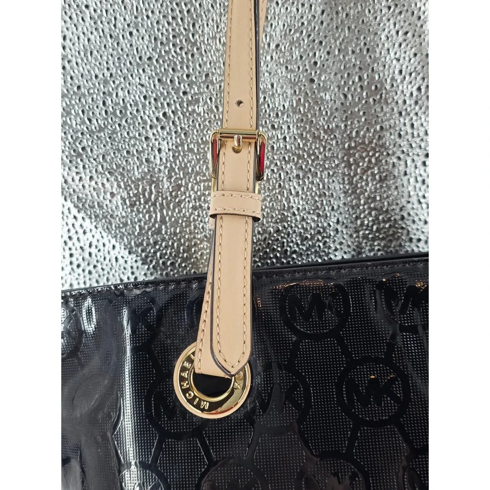 Michael Kors MK Black Patent Leather Tote Shoulder Bag Medium EUC!‎